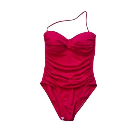 La Blanca Women's Red Nylon/Spandex Twisted Bandeau Ruched One pc Swimsuit - Picture 1 of 8